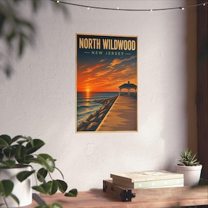 North Wildwood Jetty Sunset Print | Vintage Jersey Shore Wall Art Coastal Decor image 5