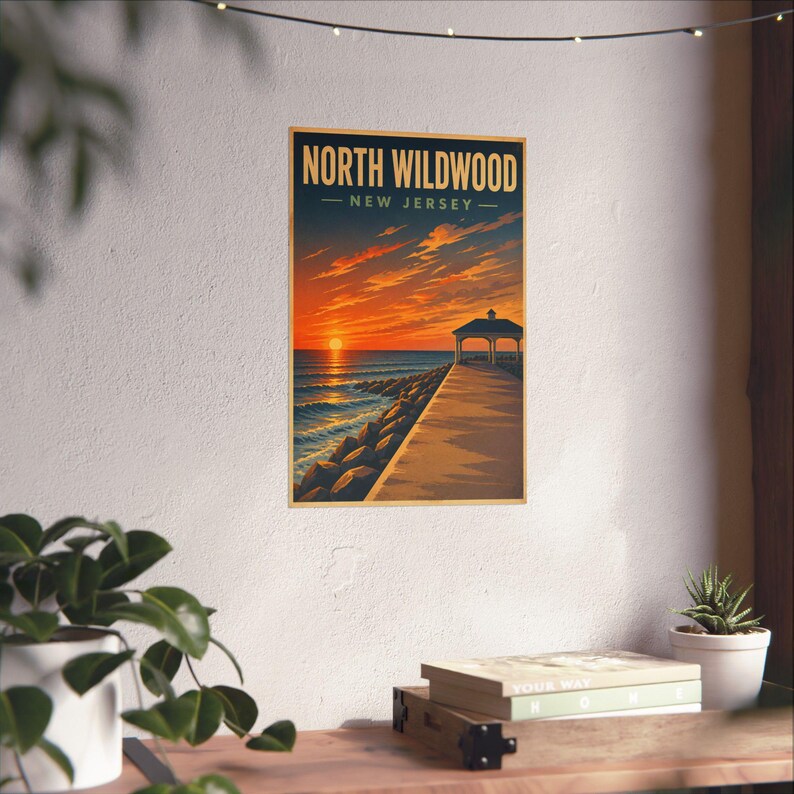 North Wildwood Jetty Sunset Print | Vintage Jersey Shore Wall Art Coastal Decor image 5