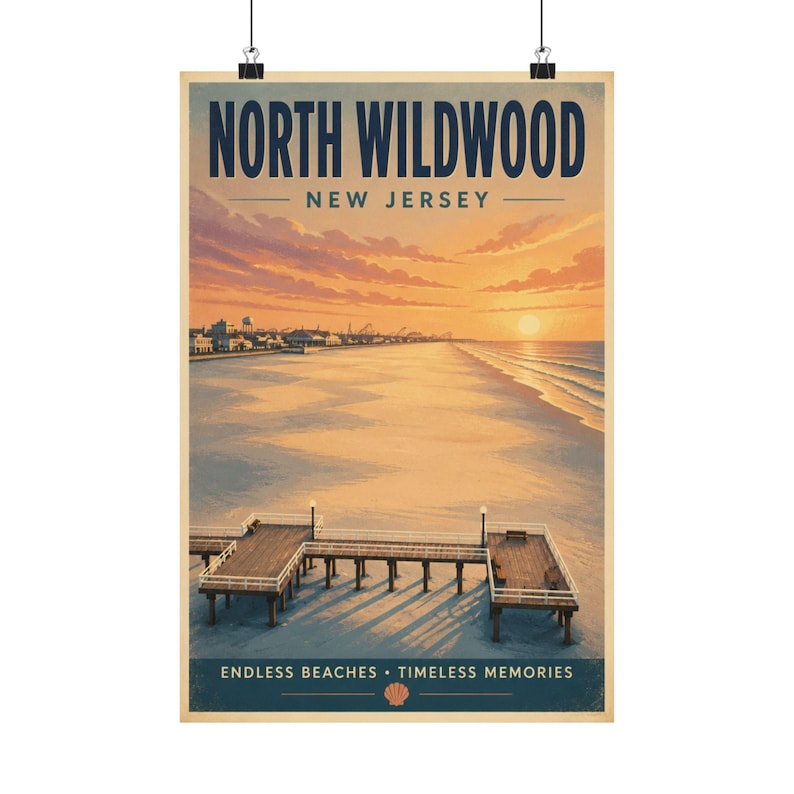 Stampa dell'alba a North Wildwood / Quadro vintage da parete sulla spiaggia del Jersey Shore immagine 1