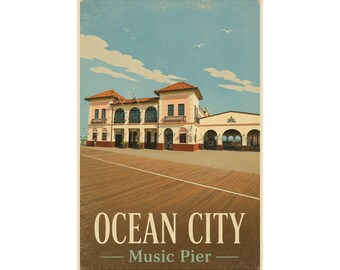 Ocean City Music Pier Poster | Vintage Boardwalk Wall Art Print