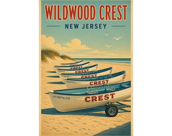 Wildwood Crest Lifeguard Boats Print | Vintage Jersey Shore Beach Art