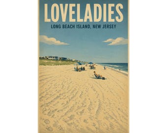 Stampa "Loveladies NJ Beach" / Quadro vintage di Long Beach Island, decorazione costiera del Jersey Shore