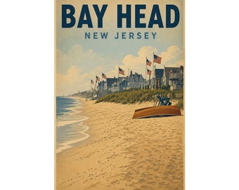 Poster della spiaggia di Bay Head, NJ / Quadro vintage della costa del New Jersey, decorazione costiera