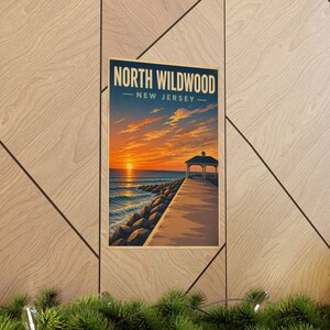 North Wildwood Jetty Sunset Print | Vintage Jersey Shore Wall Art Coastal Decor image 6