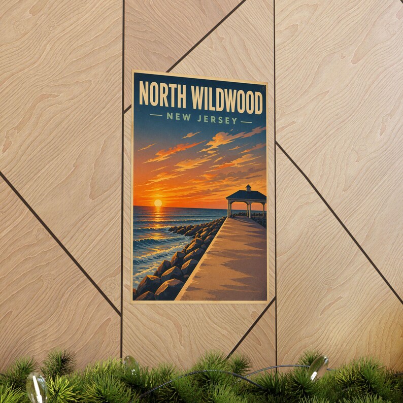 North Wildwood Jetty Sunset Print | Vintage Jersey Shore Wall Art Coastal Decor image 6