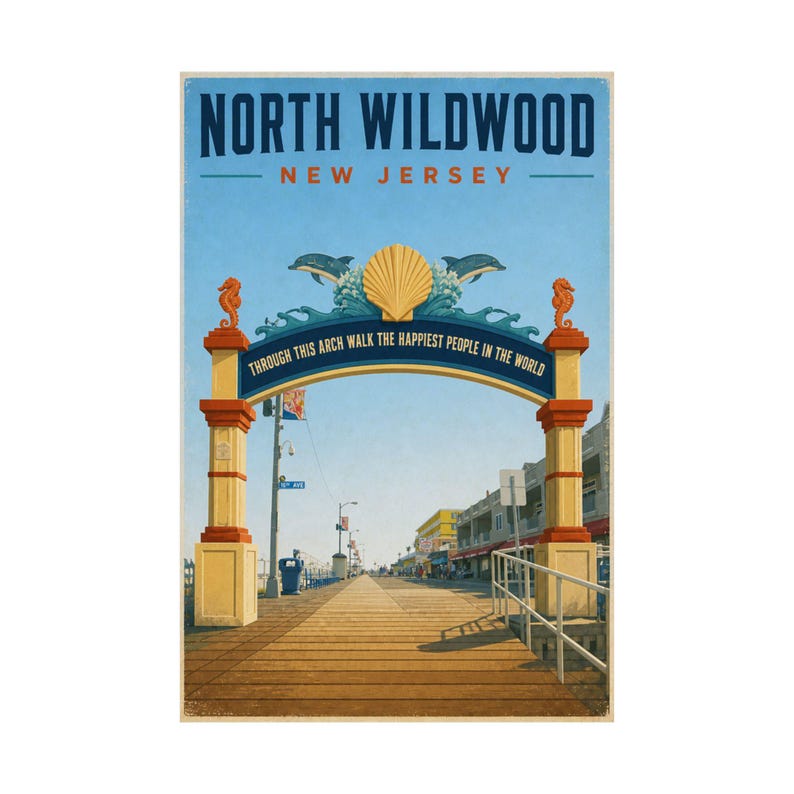North Wildwood Boardwalk Arch Druck | Vintage Jersey Shore Kunst Bild 2