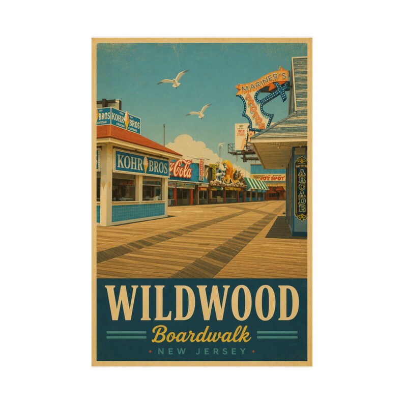 Wildwood Boardwalk Vintage Travel Poster | Wildwood NJ Wall Art | Jersey Shore Print | Beach Decor image 2