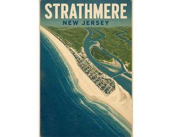Strathmere NJ Aerial Map Print | Vintage Jersey Shore Coastal Wall Art