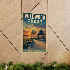 Lámina con la imagen de una puesta de sol en el cenador de Wildwood Crest / Arte mural costero vintage de Jersey Shore imagen 6