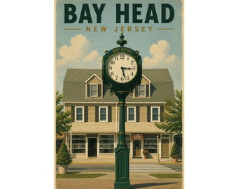 Stampa della torre dell'orologio di Bay Head, NJ / Arte di viaggio vintage della costa del Jersey