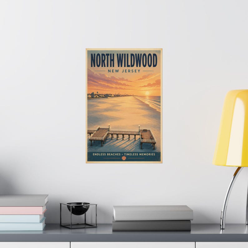 Stampa dell'alba a North Wildwood / Quadro vintage da parete sulla spiaggia del Jersey Shore immagine 3