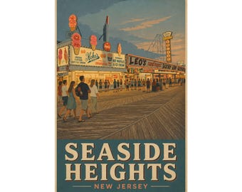 Vintage reisposter Seaside Heights Boardwalk | Seaside Heights NJ muurkunst | Jersey Shore-print | Stranddecoratie