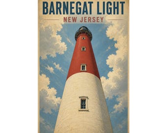 Poster del faro di Barnegat (NJ) / Stampa ravvicinata del vecchio faro di Barney / Decorazione murale a tema costiero