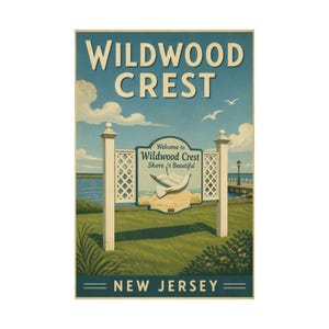 Wildwood Crest NJ Vintage Travel Poster | Jersey Shore Coastal Art Print image 2