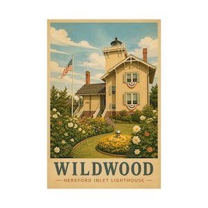 Póster del faro de Wildwood Hereford Inlet / Arte mural de Wildwood, NJ / Lámina de Jersey Shore / Decoración de playa imagen 2