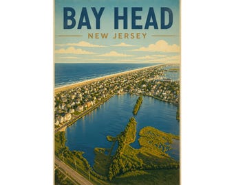 Stampa aerea di Bay Head, NJ / Quadro vintage della costa del New Jersey