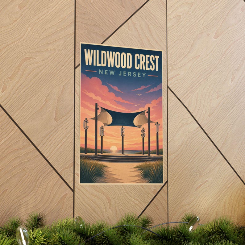 Wildwood Crest Pavilion Sunset Print | Vintage Jersey Shore Coastal Art image 6