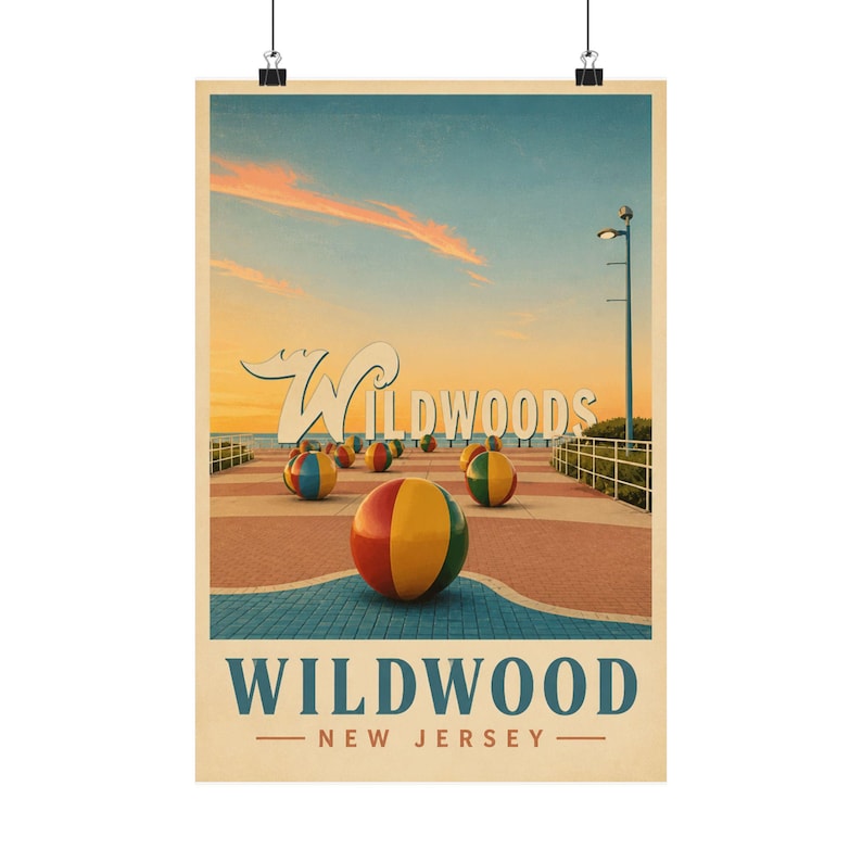 Wildwood Sign Vintage Travel Poster | Wildwood NJ Wall Art | Jersey Shore Print | Beach Decor image 1