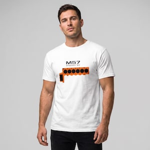 BMW M57 T-Shirt, Geschenk für Autoliebhaber, T-Shirt mit Dieselmotor-Motiv, BMW E39 E46 E60 530d 330d Bekleidung, Kleidung für Benzin-Fans, Geschenk für den Freund