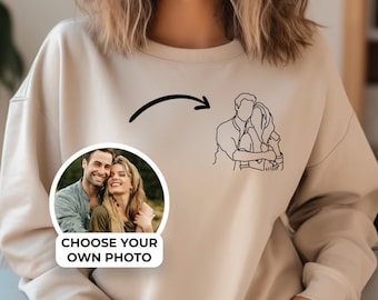 Benutzerdefiniertes Paar - Familie One Line Zeichnung Geschenk, Valentinstag Personalisiert, Hochzeitstag Geschenk, Einzel Porträt vom Foto, Benutzerdefinierte Linie