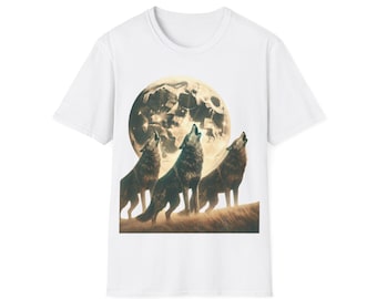 Retro Wolves Howling at Moon T-Shirt: Vintage 80s Style