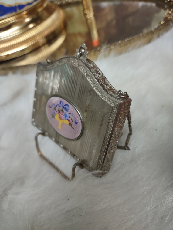 Rare antique DFBCO guilloche enamel compact - image 6