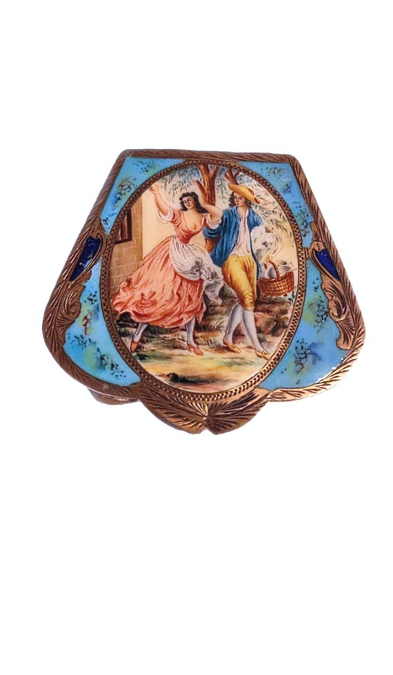 Antique Italian 800 Silver Enamel powder compact