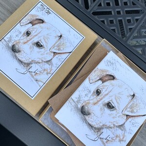Retratos de mascotas en 6 tarjetas de felicitación, junto con el retrato original para enmarcar (5 1/2 x 4 1/4) de Jacki.