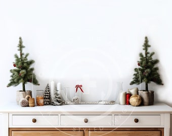 Maqueta de tocador de pared en blanco para Navidad, foto de usos múltiples para arte y decoración del hogar, maquetas de arte de pared para fiestas