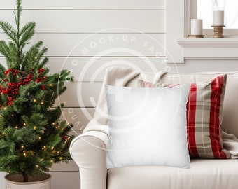 Christmas Pillow Mockup, Farmhouse Style (Digital Download)