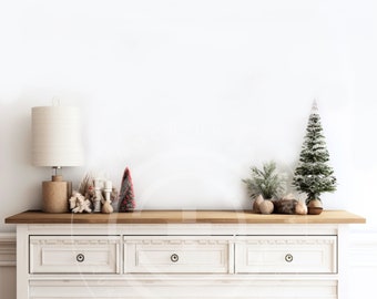 Christmas Blank Wall Dresser Mockup Photo Multi-Use for Art & Home Decor, Holiday Wall Art Mockups