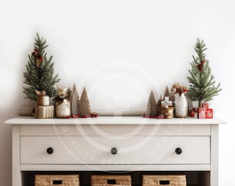 Christmas Blank Wall Dresser Mockup Photo Multi-Use for Art & Home Decor, Holiday Wall Art Mockups