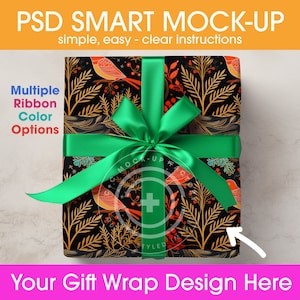 PSD Smart Gift Wrapping Paper Mockup, Any Occasion Gift Wrap, Wrapping Paper Mockup, Photoshop Gift Paper, Wrapped Gift Image