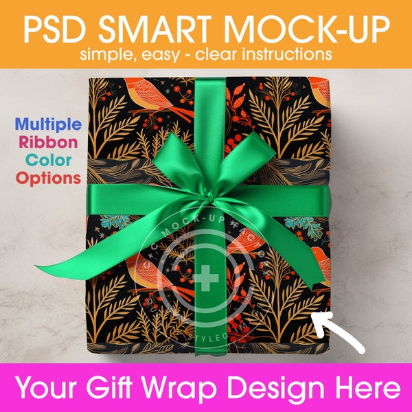 PSD Smart Gift Wrapping Paper Mockup, Any Occasion Gift Wrap, Wrapping Paper Mockup, Photoshop Gift Paper, Wrapped Gift Image