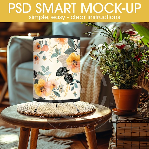 Tripod Lamp Mockup, Editable PSD Smart Photo Mockup, Glow AOP Lamp Cottagecore Mockup, Photoshop Edit, Lamp Template, Photoshop Smart File