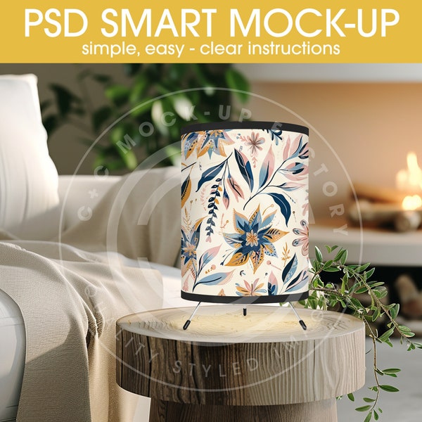 Tripod Lamp Mockup, Editable PSD Smart Photo Mockup, Glow AOP Lamp Cottagecore Mockup, Photoshop Edit, Lamp Template, Photoshop Smart File