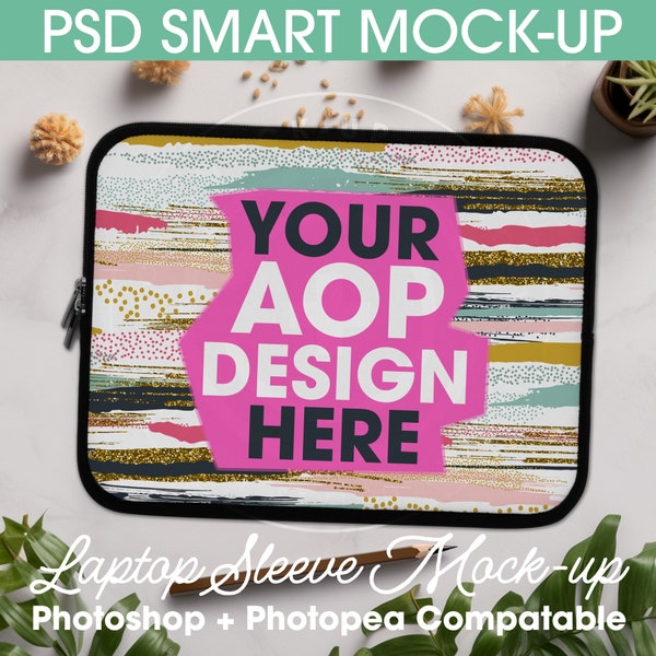 PSD Smart Laptop Sleeve (AOP), All-Over Printing Laptop Sleeve Mockup, Mockup for Sleeve, Photoshop Image, AOP Mockup, Lifestyle Image, aop