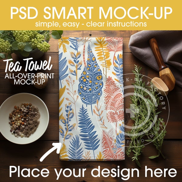 PSD Smart Tea Towel (AOP), All-Over Printing Tea Towel Mockup, Towel Mockup, Photoshop Tea Towels, AOP Mockups, Lifestyle