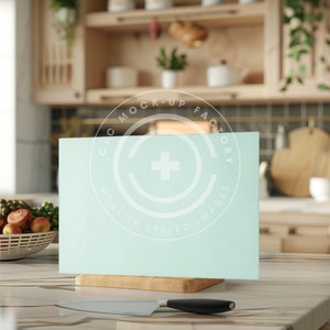 Cutting Board Mockup Photo - Tempered Glass 8x11&quot; Small with Cozy Cottage Kitchen Aesthetic, Farmhouse Kitchen Mockup Photos