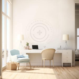 Office Mockup Blank Wall Art Photo - Stylish Coastal Beach House Aesthetic for Canvas Frames & Prints, Office Wall Decor Mockup