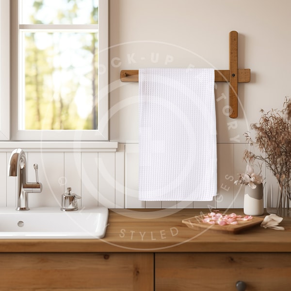 Waffle Towel Mockup, Waffle Towel Design Mockup, Mockup for Towel, Kitchen Towel Mockup, Add your design to Blank Towel in the Kitchen.