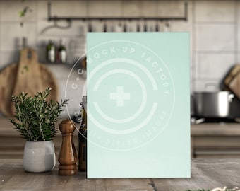 Cutting Board Mockup Photo - Vertical Tempered Glass 8x11&quot; Small with modern farmhouse Kitchen Aesthetic, Elegant Kitchen Mockup Photos