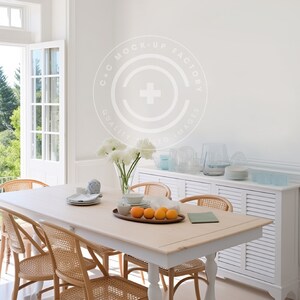 Dining Mockup Blank Wall Art Photo - Stylish Coastal Beach House Aesthetic for Canvas Frames & Prints, Kitchen Dining Wall Decor Mockup