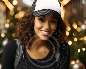 Trucker Mesh Cap Mockup, Black Trucker Cap Mockup, Black and White Trucker Hat, Mesh Cap Mock-up, Trucker Caps, Mesh Hat Stock Image