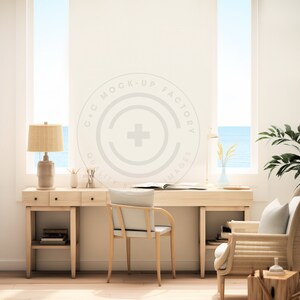 Office Mockup Blank Wall Art Photo - Stylish Coastal Beach House Aesthetic for Canvas Frames & Prints, Office Wall Decor Mockup