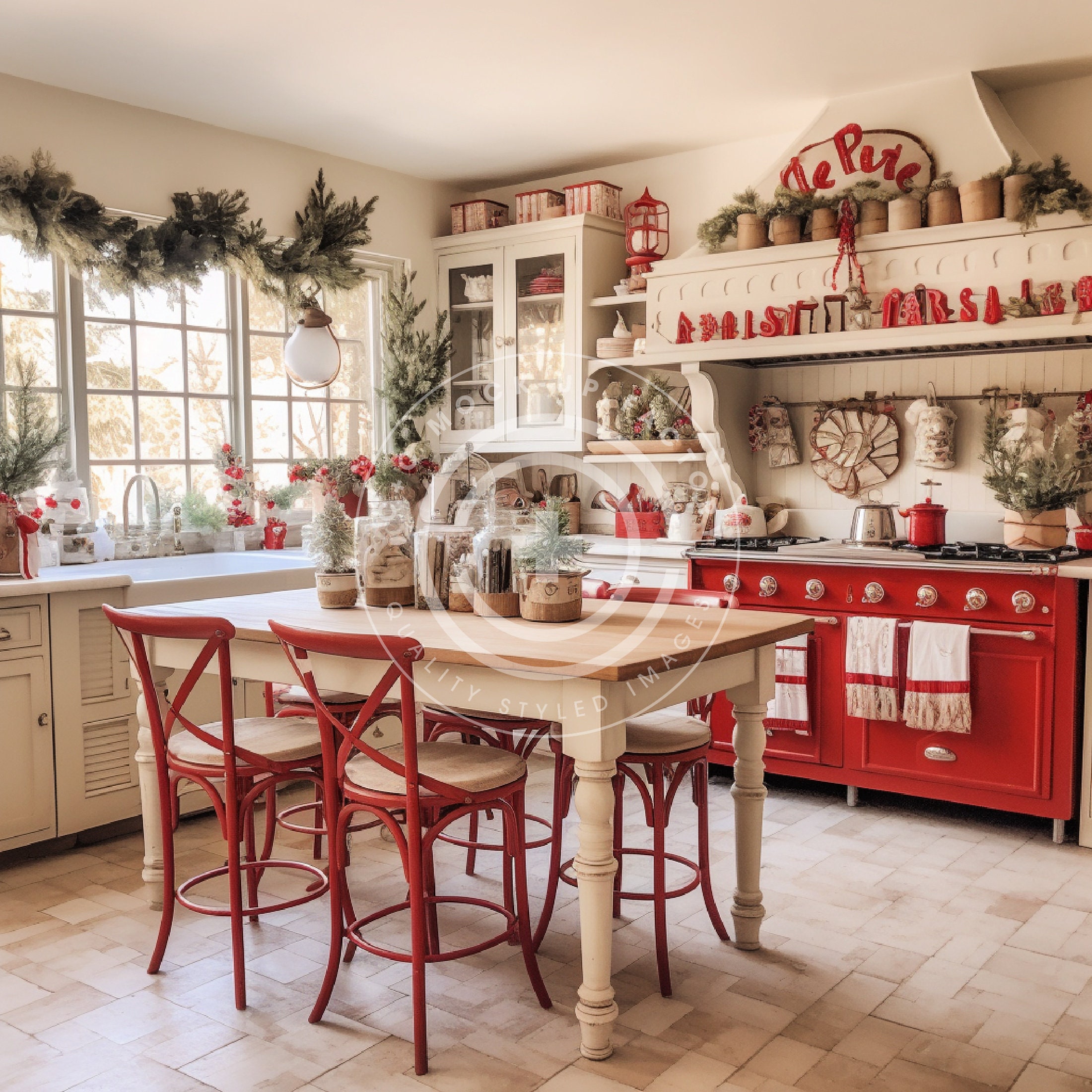 Christmas Kitchen Stock Image Mockup Photo French Country Christmas