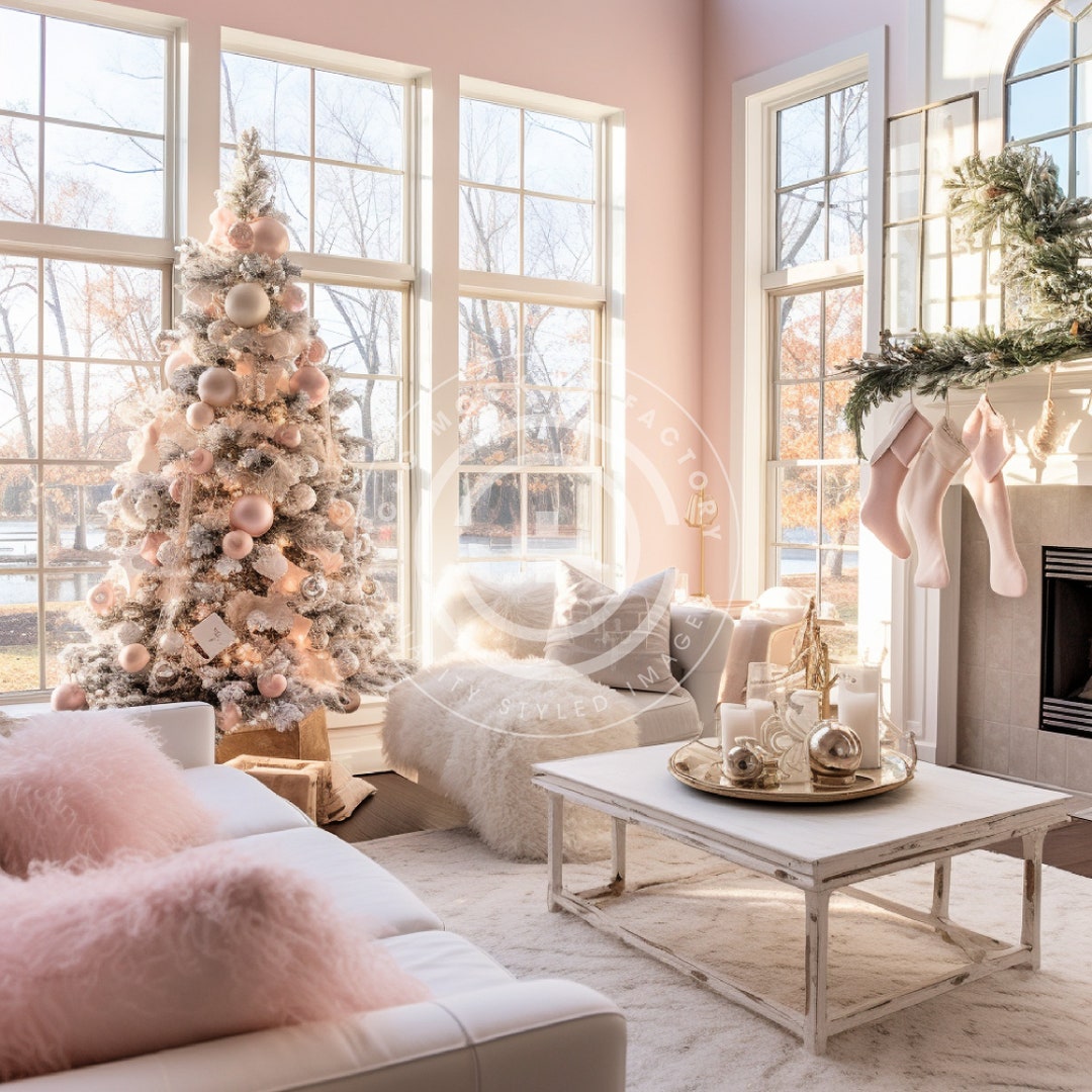 Pink Christmas Living Room Stock Image/mockup Pastel Pink Holiday ...