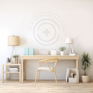 Office Mockup Blank Wall Art Photo - Stylish Coastal Beach House Aesthetic for Canvas Frames & Prints, Office Wall Decor Mockup