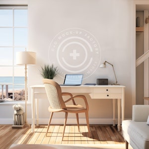 Office Mockup Blank Wall Art Photo - Stylish Coastal Beach House Aesthetic for Canvas Frames & Prints, Office Wall Decor Mockup