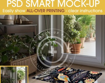 PSD Rug Mockup, AOP Editable Welcome Mat, Indoor/Outdoor (Digital Download)